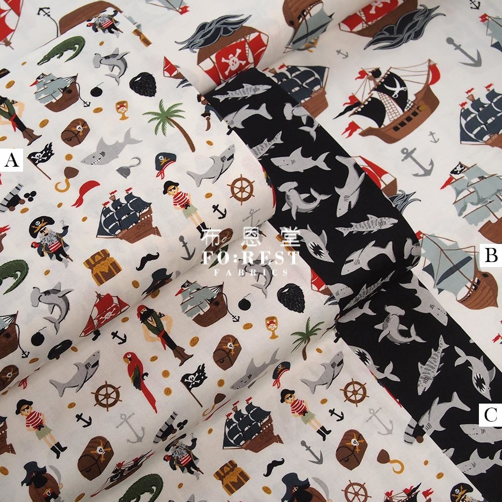 Cotton - Pirate Tales Fabric Milky