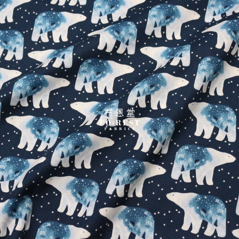 cotton - Polar bear universe fabric Navy - FO:REST Fabric 布恩堂Liberty fabrictana lawnjapanese fabricykk zipper
