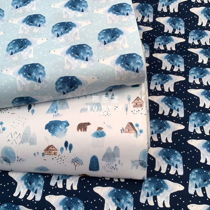 cotton - Polar bear universe fabric Navy - FO:REST Fabric 布恩堂Liberty fabrictana lawnjapanese fabricykk zipper