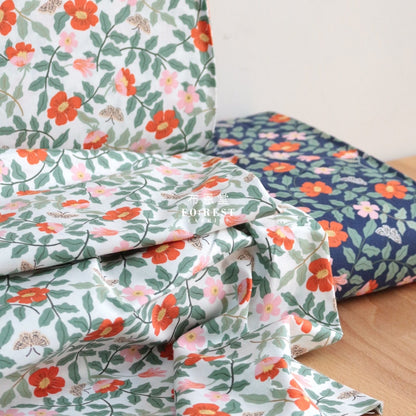 Cotton - Primrose Flower Fabric Navy
