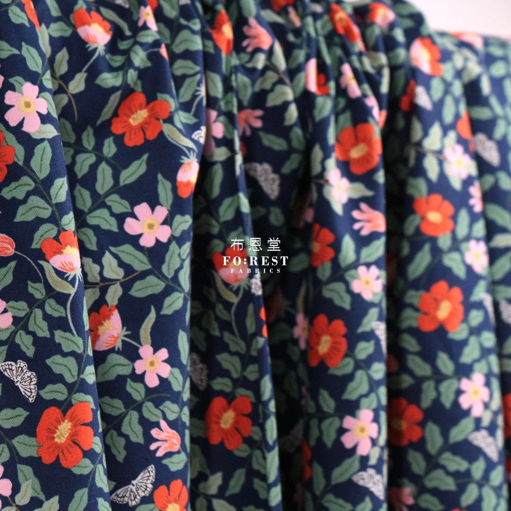 Cotton - Primrose Flower Fabric Navy