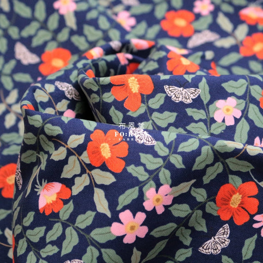 Cotton - Primrose Flower Fabric Navy