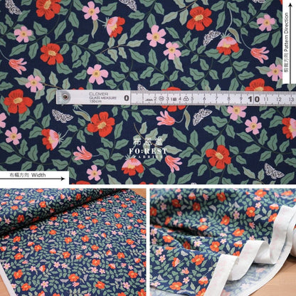 cotton - Primrose Flower fabric Navy - FO:REST Fabric 布恩堂Liberty fabrictana lawnjapanese fabricykk zipper