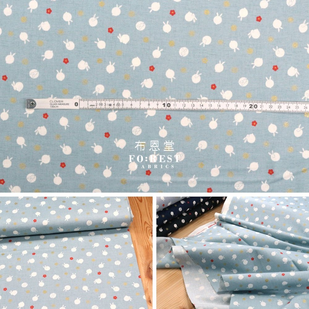 cotton - Rabbit dat Japanese fabric BLue - FO:REST Fabric 布恩堂Liberty fabrictana lawnjapanese fabricykk zipper