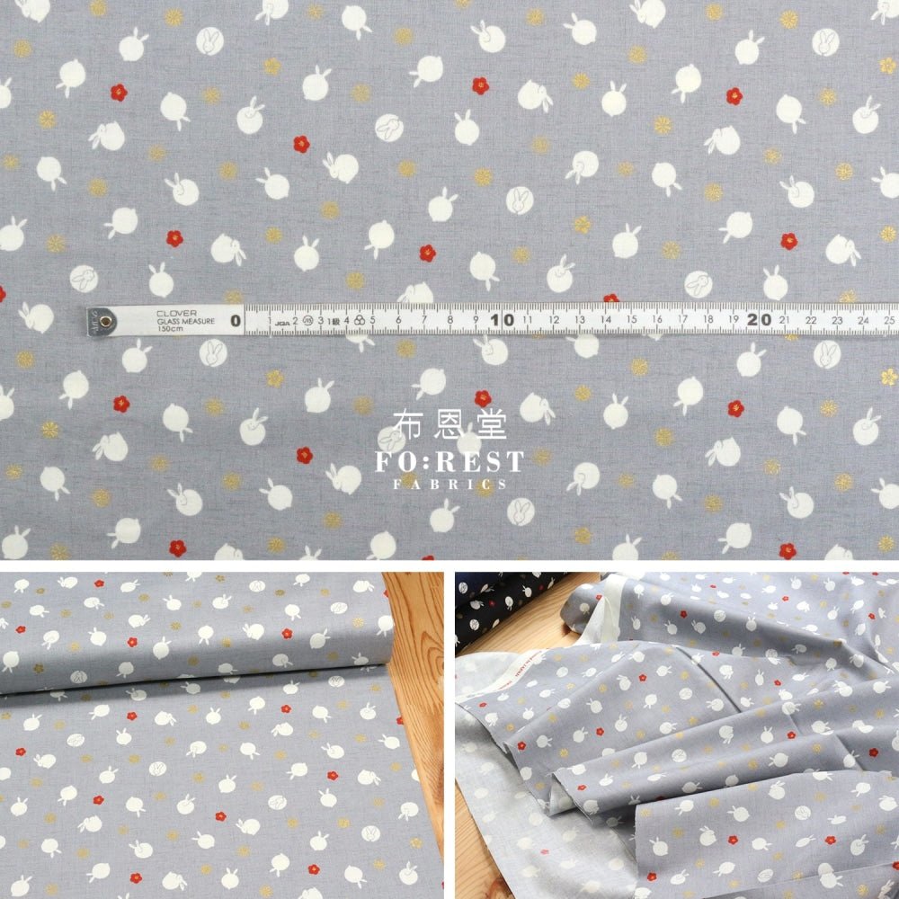 cotton - Rabbit dat Japanese fabric Gray - FO:REST Fabric 布恩堂Liberty fabrictana lawnjapanese fabricykk zipper