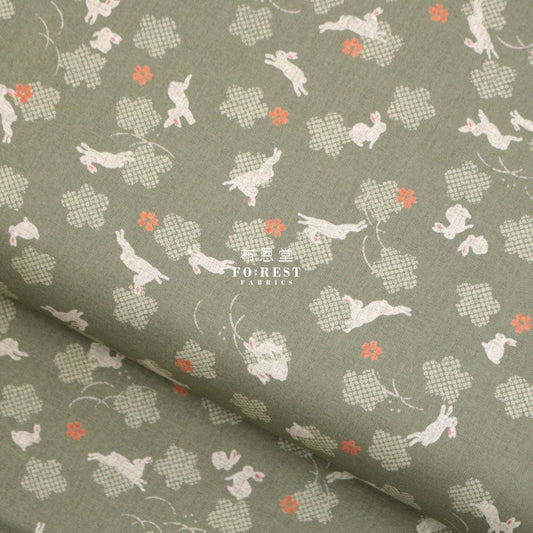 Cotton - Rabbit Matcha Fabric