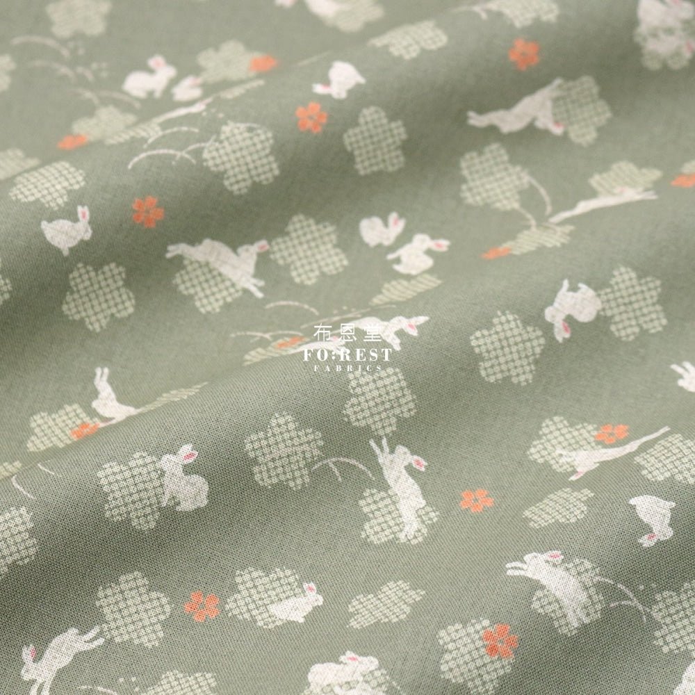cotton - Rabbit Matcha fabric - FO:REST Fabric 布恩堂Liberty fabrictana lawnjapanese fabricykk zipper