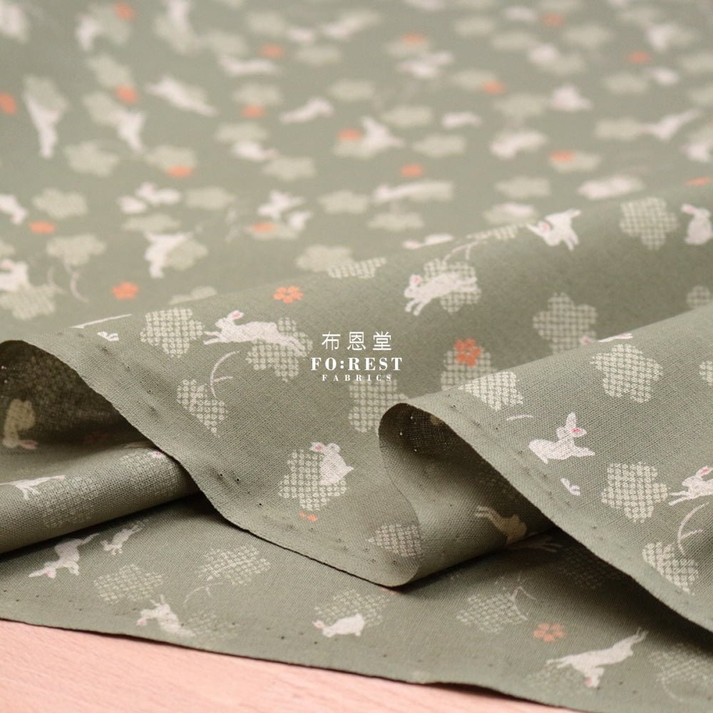 cotton - Rabbit Matcha fabric - FO:REST Fabric 布恩堂Liberty fabrictana lawnjapanese fabricykk zipper