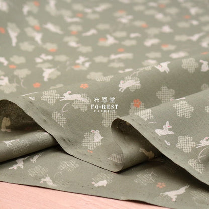 cotton - Rabbit Matcha fabric - FO:REST Fabric 布恩堂Liberty fabrictana lawnjapanese fabricykk zipper