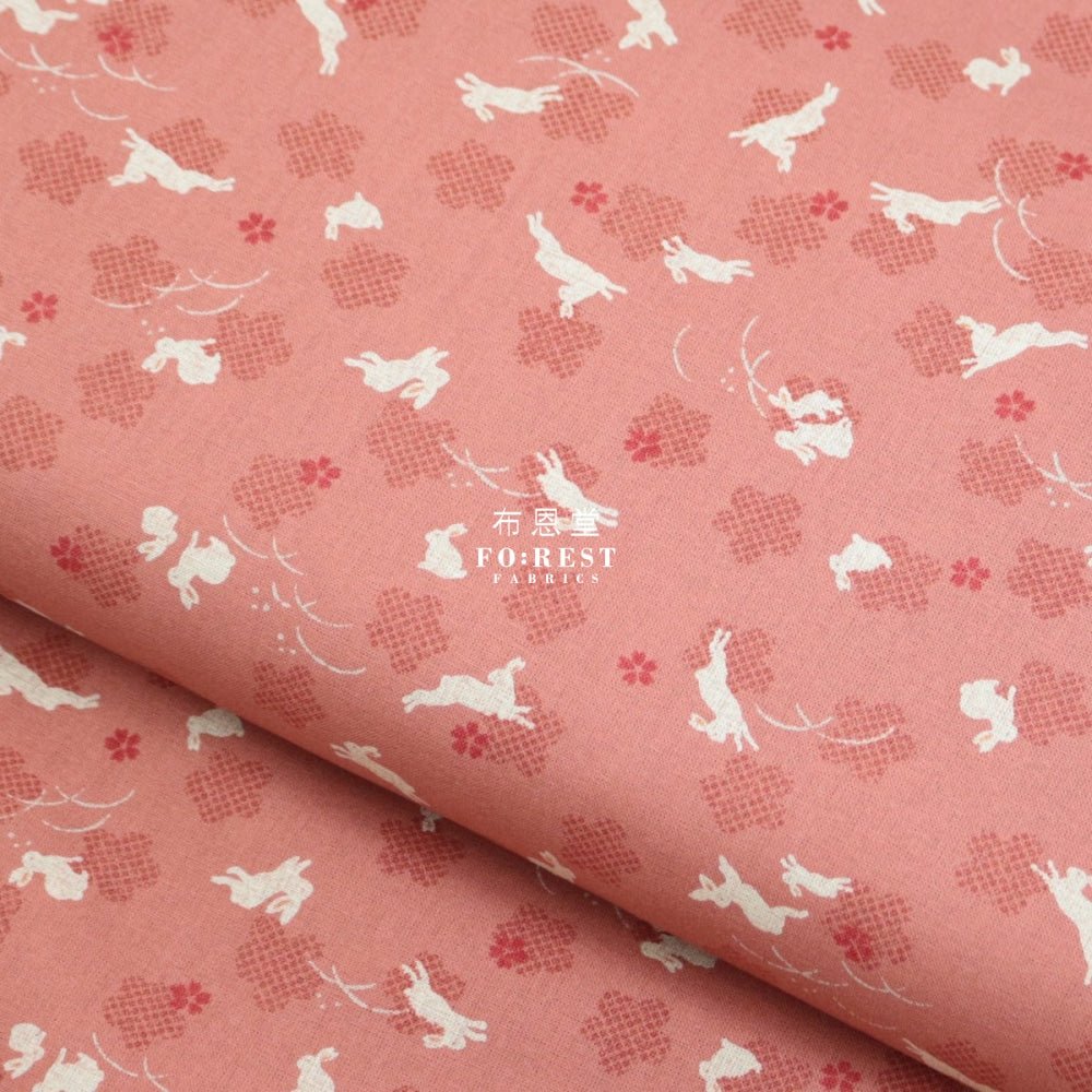 cotton - Rabbit Sakura Pink fabric - FO:REST Fabric 布恩堂Liberty fabrictana lawnjapanese fabricykk zipper