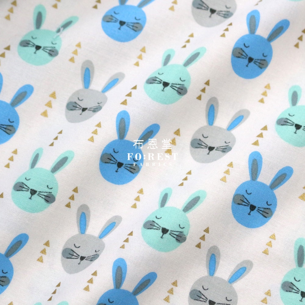 Cotton - Rabbits With Metallic Fabric Blue