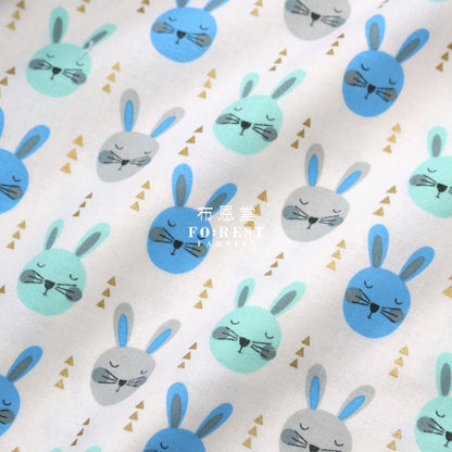 Cotton - Rabbits With Metallic Fabric Blue