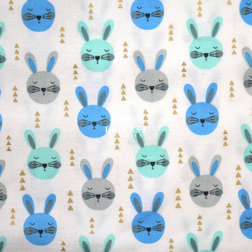 Cotton - Rabbits With Metallic Fabric Blue