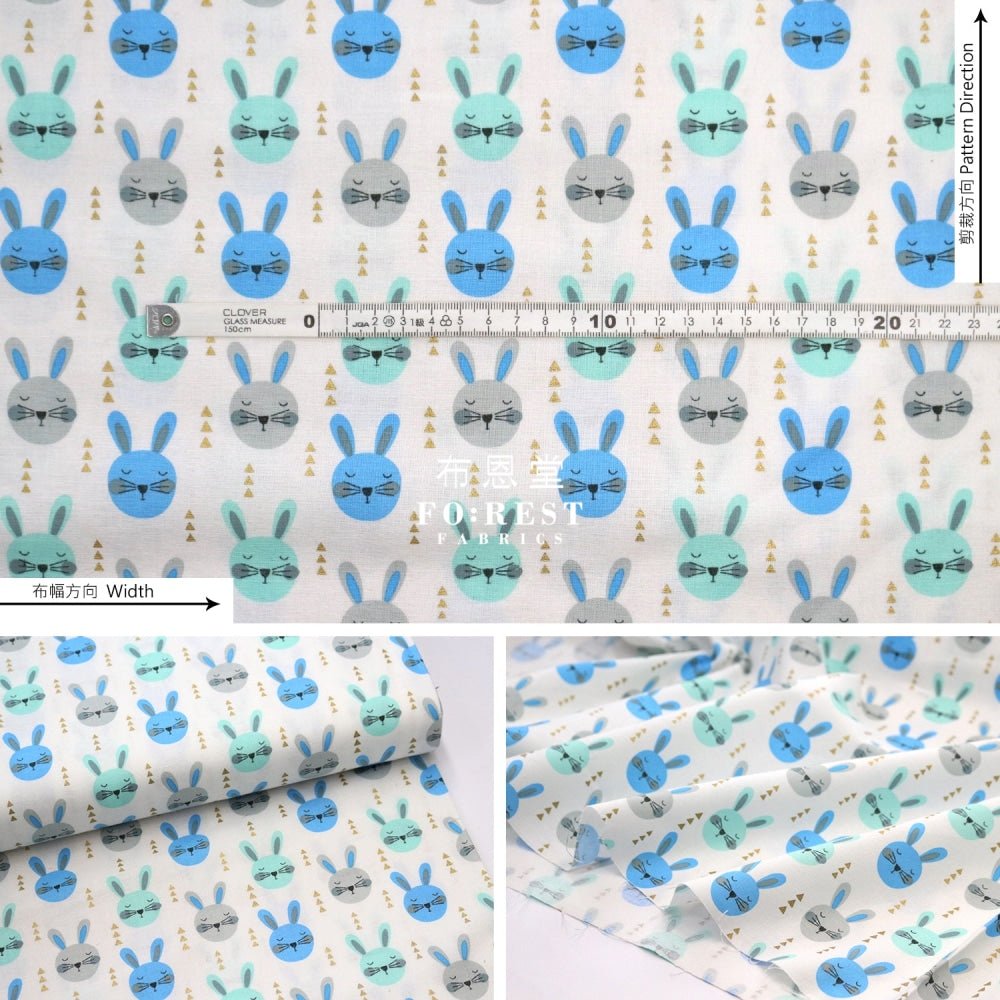 cotton - Rabbits with metallic fabric Blue - FO:REST Fabric 布恩堂Liberty fabrictana lawnjapanese fabricykk zipper