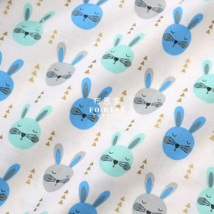 cotton - Rabbits with metallic fabric Blue - FO:REST Fabric 布恩堂Liberty fabrictana lawnjapanese fabricykk zipper