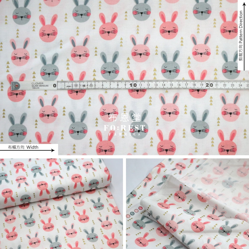 Cotton - Rabbits With Metallic Fabric Pink