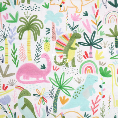 Cotton - Rainbow Dinosaur Fabric Milky