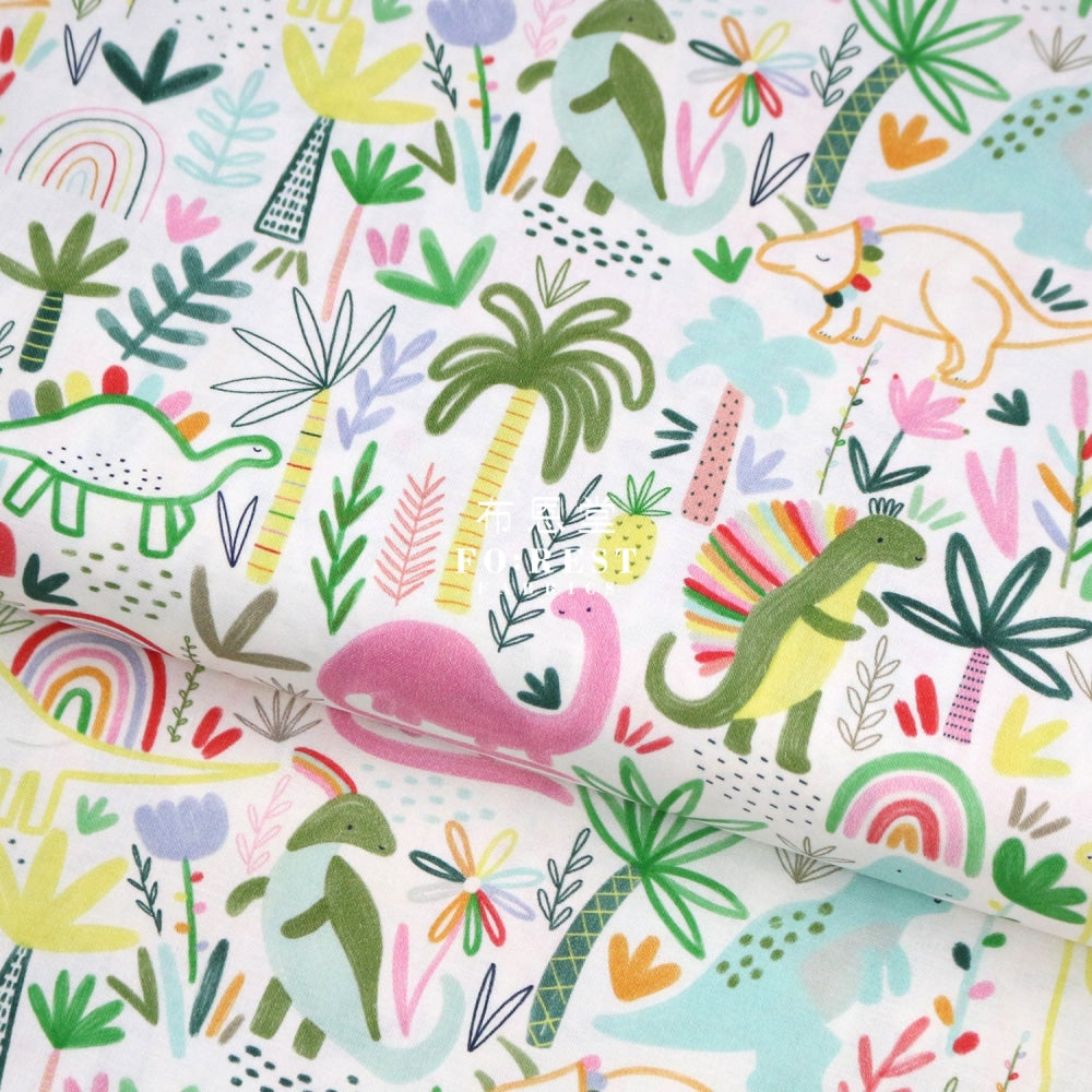 Cotton - Rainbow Dinosaur Fabric Milky
