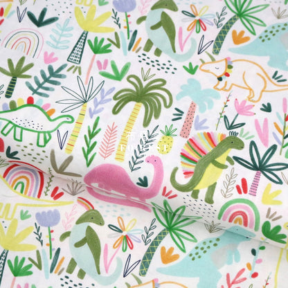 Cotton - Rainbow Dinosaur Fabric Milky