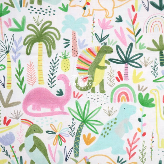 cotton - Rainbow Dinosaur fabric Milky - FO:REST Fabric 布恩堂Liberty fabrictana lawnjapanese fabricykk zipper