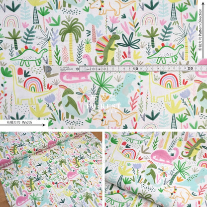 cotton - Rainbow Dinosaur fabric Milky - FO:REST Fabric 布恩堂Liberty fabrictana lawnjapanese fabricykk zipper