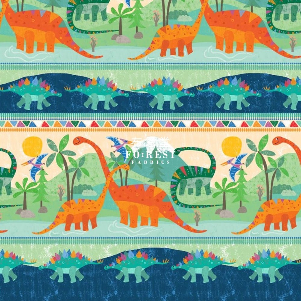 cotton - Rainbow Dinosaur Land Stripe fabric - FO:REST Fabric 布恩堂Liberty fabrictana lawnjapanese fabricykk zipper