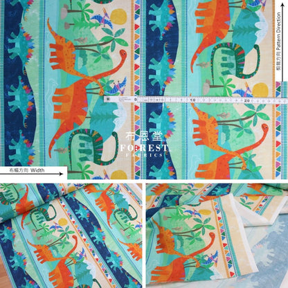cotton - Rainbow Dinosaur Land Stripe fabric - FO:REST Fabric 布恩堂Liberty fabrictana lawnjapanese fabricykk zipper