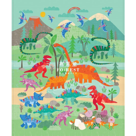 Cotton - Rainbow Dinosaur Panel Fabric