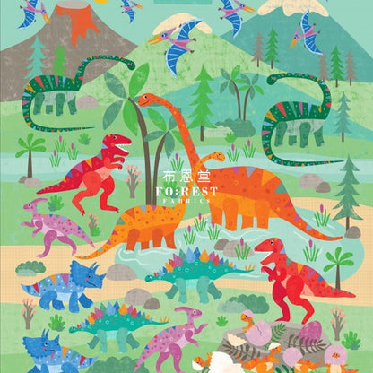 Cotton - Rainbow Dinosaur Panel Fabric