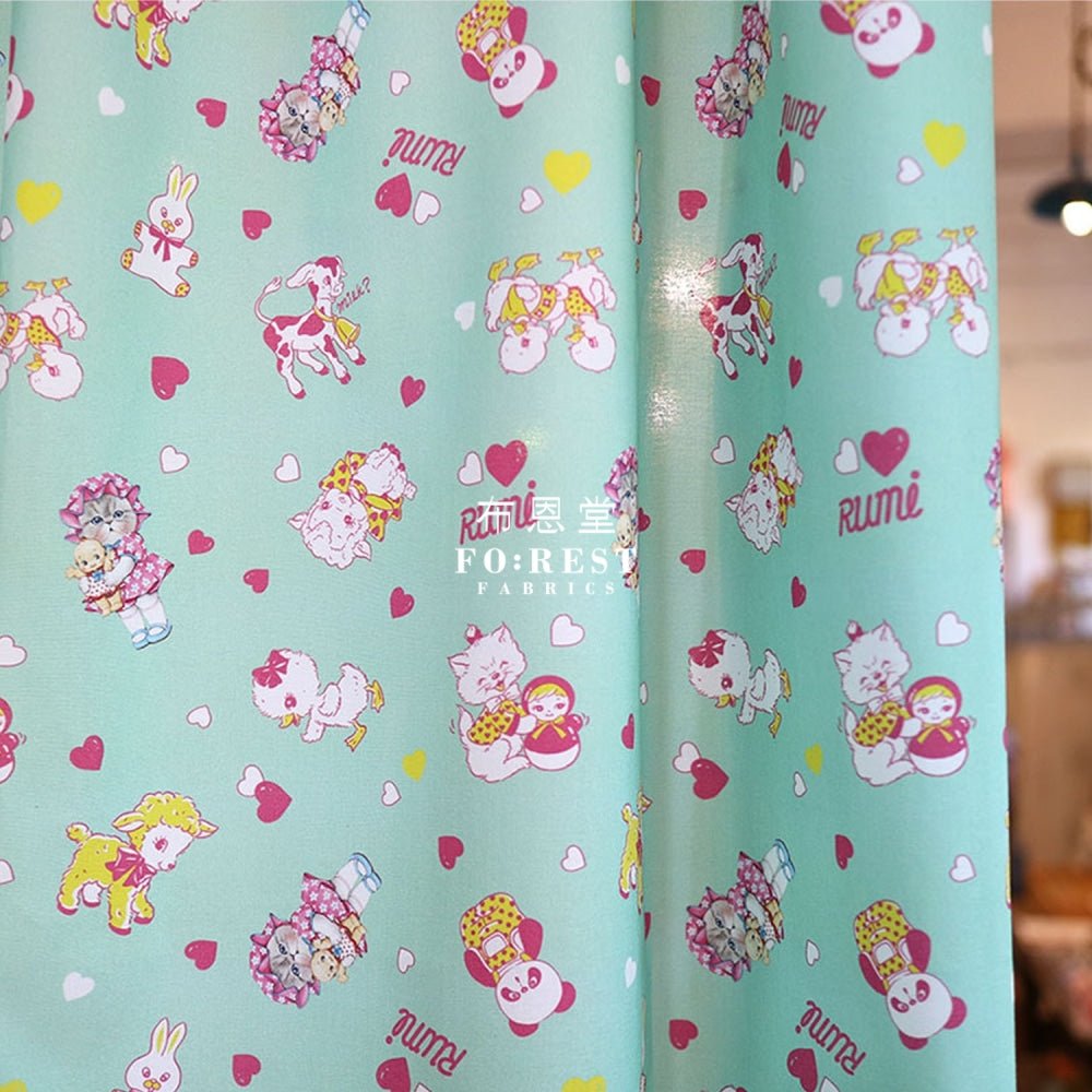 cotton - Rumi and the Old Doll Mint Fabric - FO:REST Fabric 布恩堂Liberty fabrictana lawnjapanese fabricykk zipper