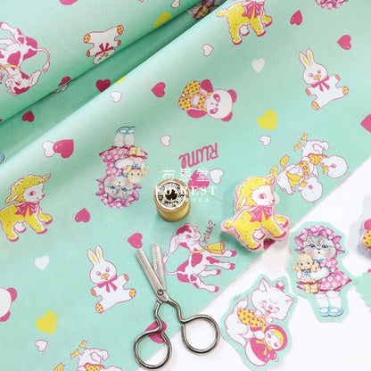 cotton - Rumi and the Old Doll Mint Fabric - FO:REST Fabric 布恩堂Liberty fabrictana lawnjapanese fabricykk zipper