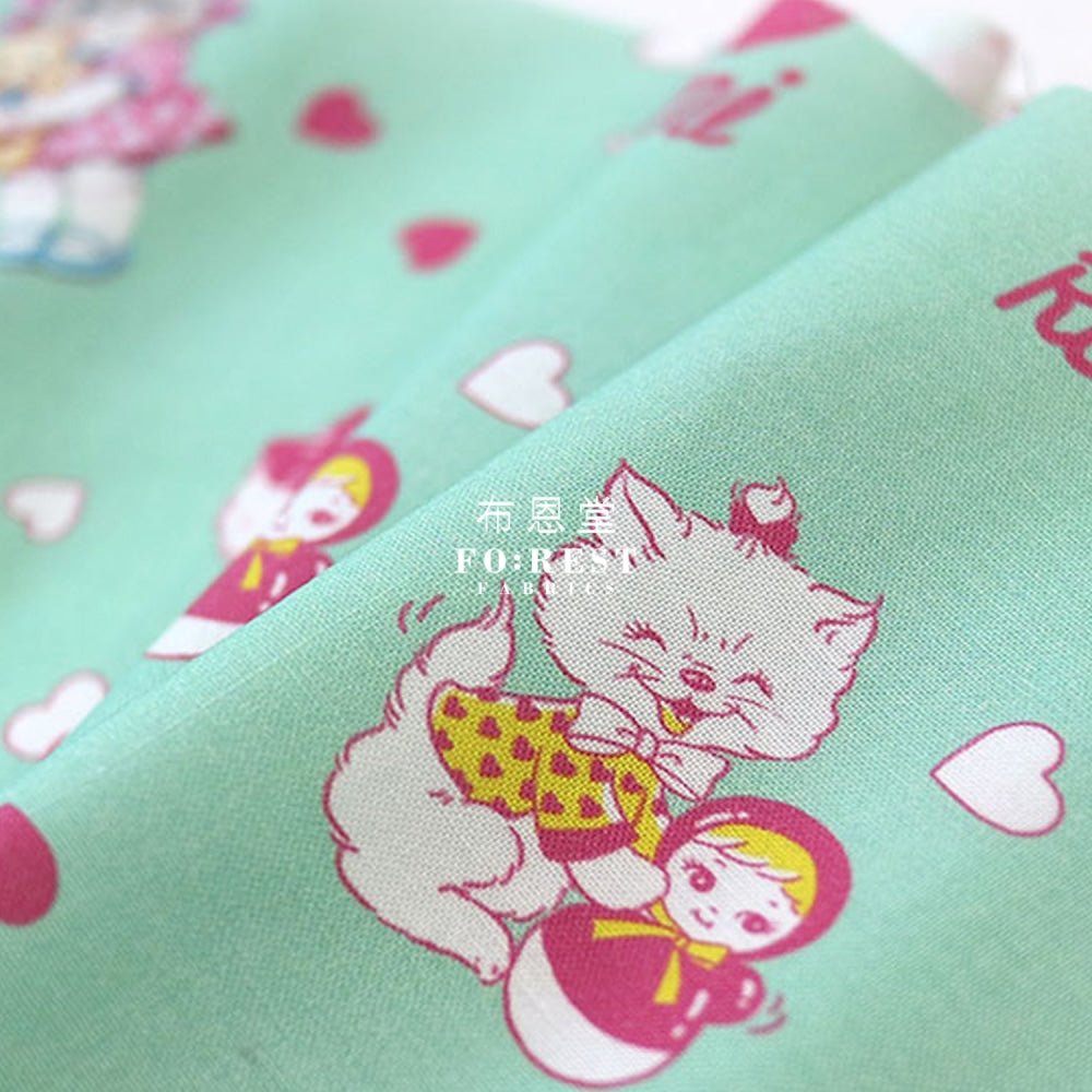 cotton - Rumi and the Old Doll Mint Fabric - FO:REST Fabric 布恩堂Liberty fabrictana lawnjapanese fabricykk zipper