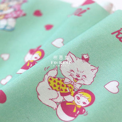 cotton - Rumi and the Old Doll Mint Fabric - FO:REST Fabric 布恩堂Liberty fabrictana lawnjapanese fabricykk zipper