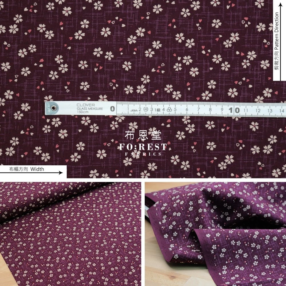 cotton - Sakura 小櫻 DarkPurple fabric - FO:REST Fabric 布恩堂Liberty fabrictana lawnjapanese fabricykk zipper