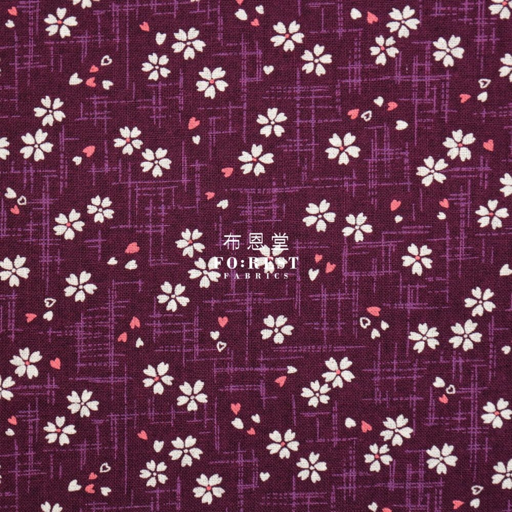 cotton - Sakura 小櫻 DarkPurple fabric - FO:REST Fabric 布恩堂Liberty fabrictana lawnjapanese fabricykk zipper