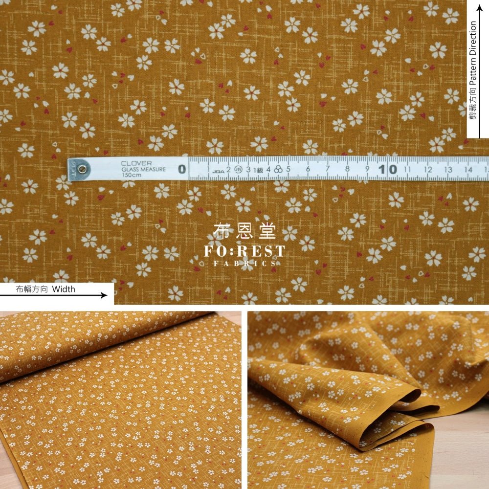 cotton - Sakura 小櫻 Mustard fabric - FO:REST Fabric 布恩堂Liberty fabrictana lawnjapanese fabricykk zipper