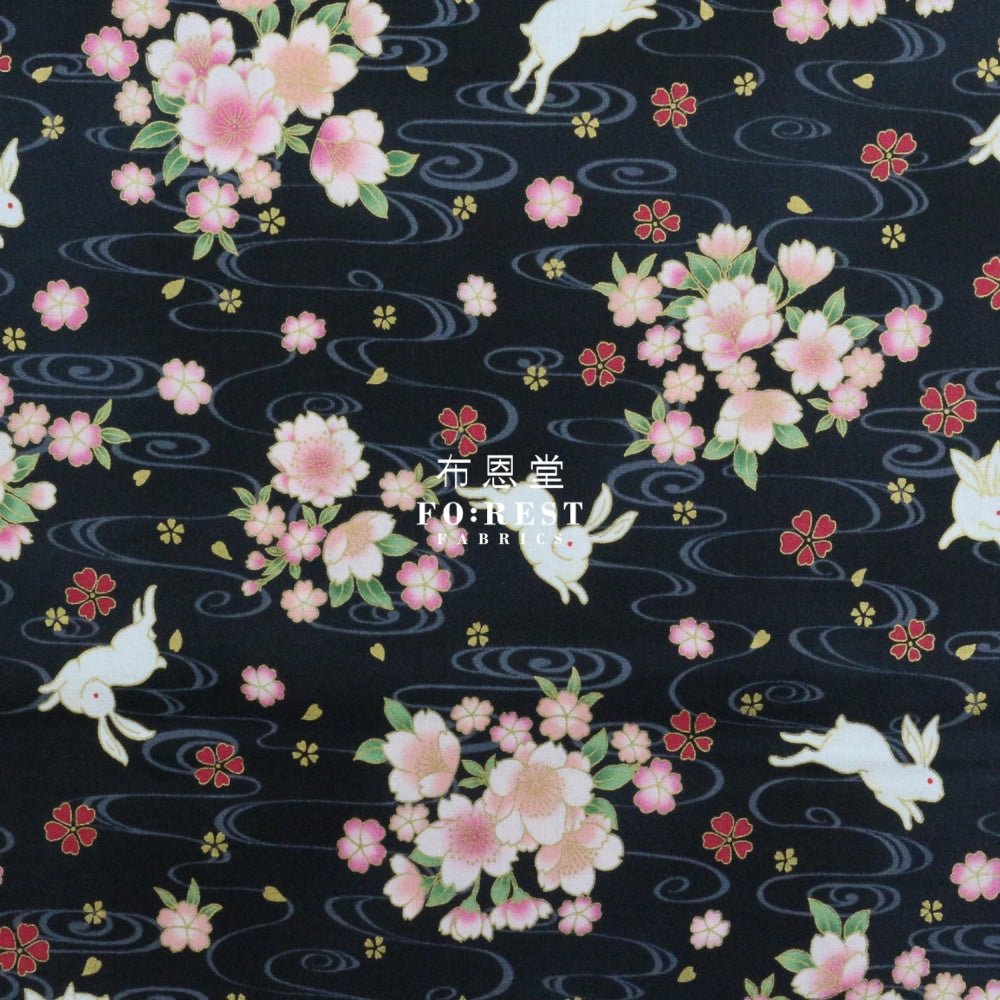 cotton - Sakura Rabbit Japanese fabric Black - FO:REST Fabric 布恩堂Liberty fabrictana lawnjapanese fabricykk zipper