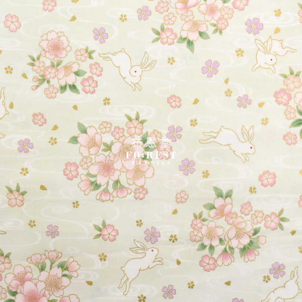 Cotton - Sakura Rabbit Japanese Fabric Natural
