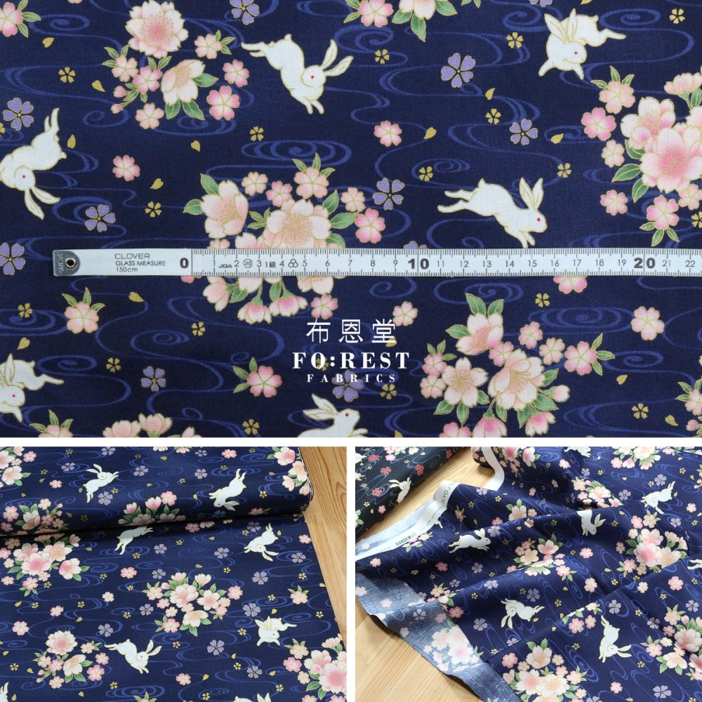 Cotton - Sakura Rabbit Japanese Fabric Navy