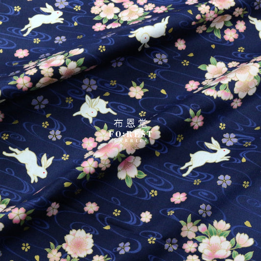 Cotton - Sakura Rabbit Japanese Fabric Navy