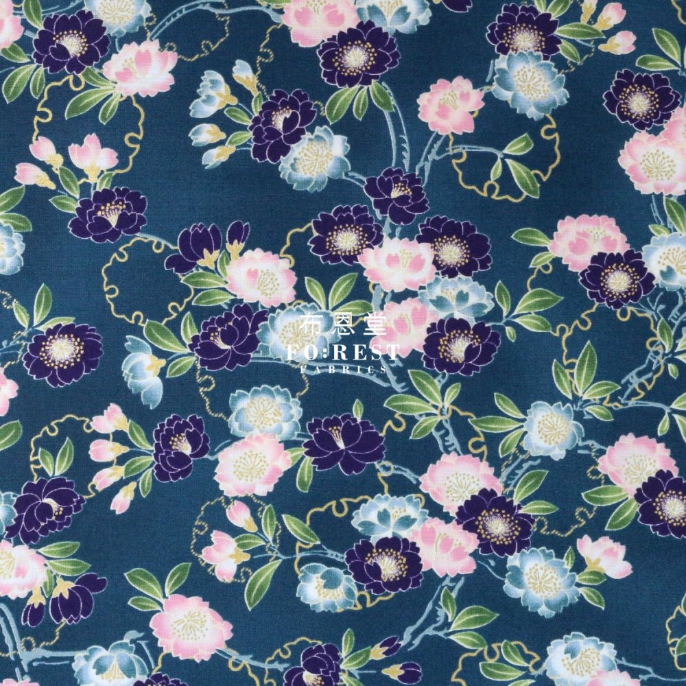 cotton - sakura Snow Japanese fabric Dark Green - FO:REST Fabric 布恩堂Liberty fabrictana lawnjapanese fabricykk zipper