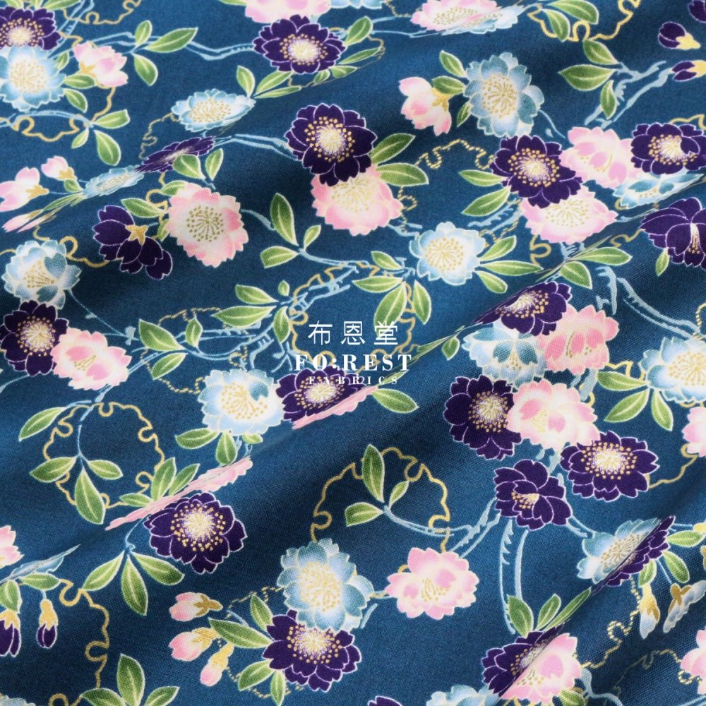 cotton - sakura Snow Japanese fabric Dark Green - FO:REST Fabric 布恩堂Liberty fabrictana lawnjapanese fabricykk zipper