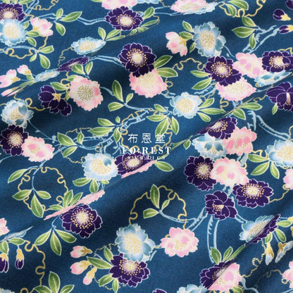 cotton - sakura Snow Japanese fabric Dark Green - FO:REST Fabric 布恩堂Liberty fabrictana lawnjapanese fabricykk zipper