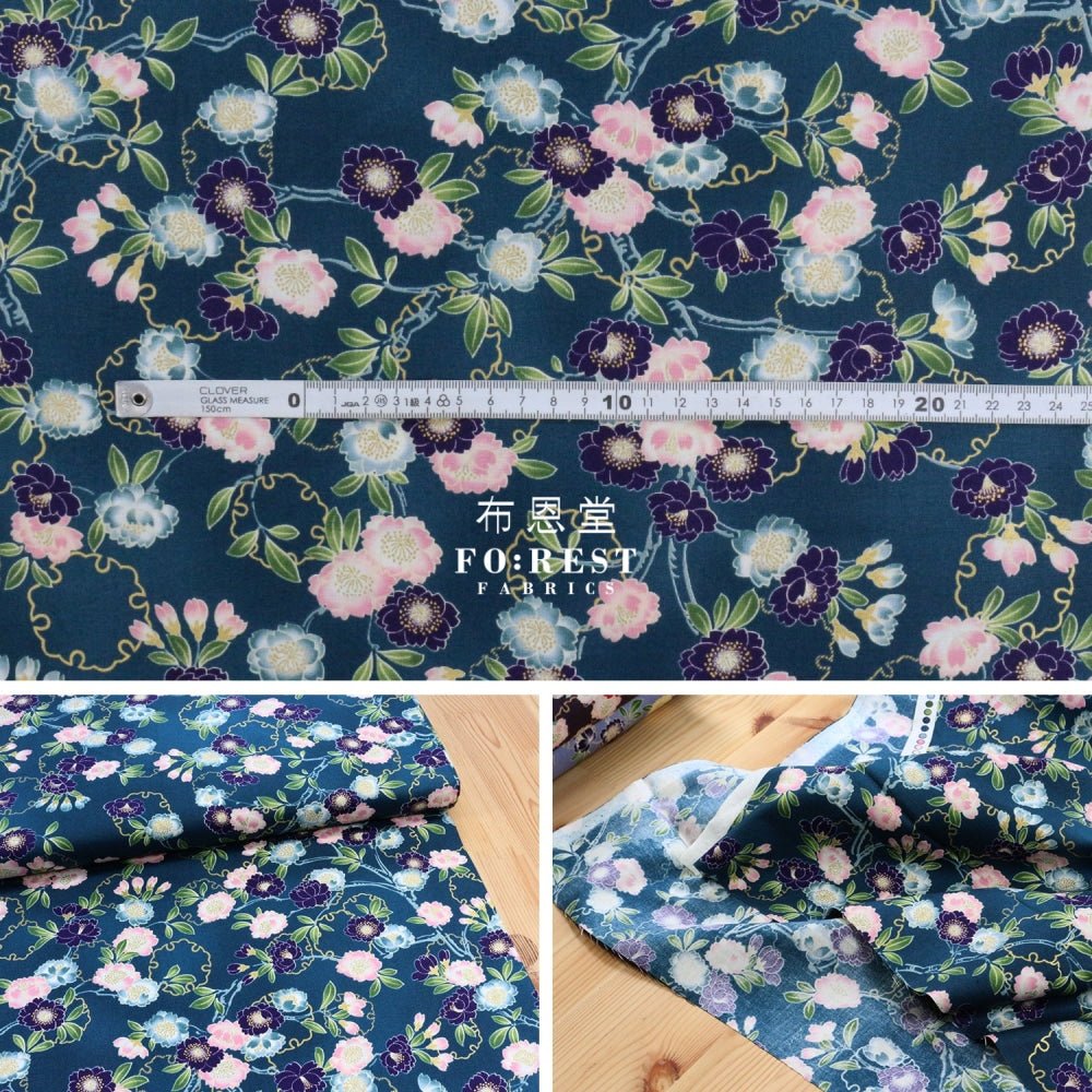 cotton - sakura Snow Japanese fabric Dark Green - FO:REST Fabric 布恩堂Liberty fabrictana lawnjapanese fabricykk zipper