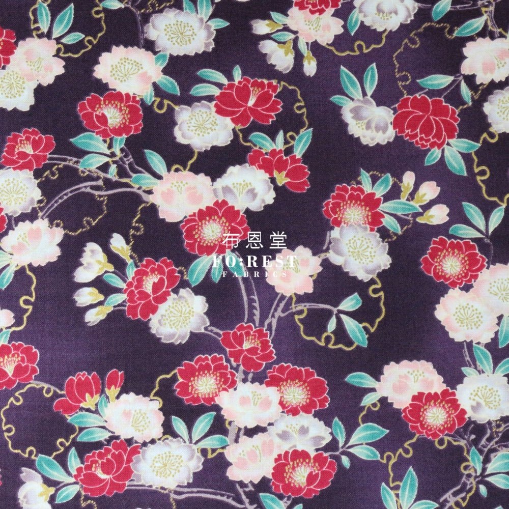 cotton - sakura Snow Japanese fabric Dark Purple - FO:REST Fabric 布恩堂Liberty fabrictana lawnjapanese fabricykk zipper
