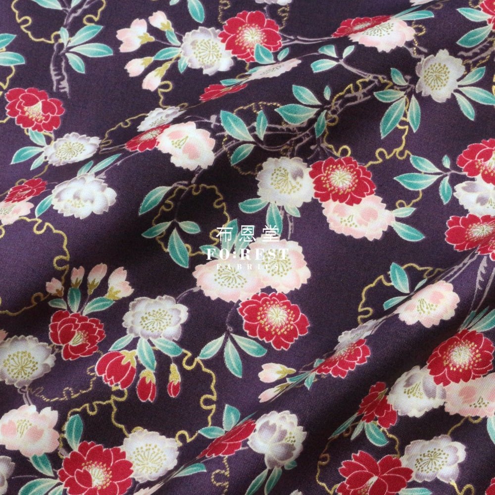 cotton - sakura Snow Japanese fabric Dark Purple - FO:REST Fabric 布恩堂Liberty fabrictana lawnjapanese fabricykk zipper