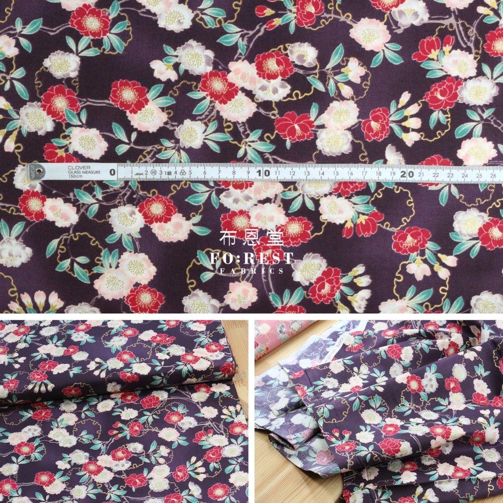 cotton - sakura Snow Japanese fabric Dark Purple - FO:REST Fabric 布恩堂Liberty fabrictana lawnjapanese fabricykk zipper