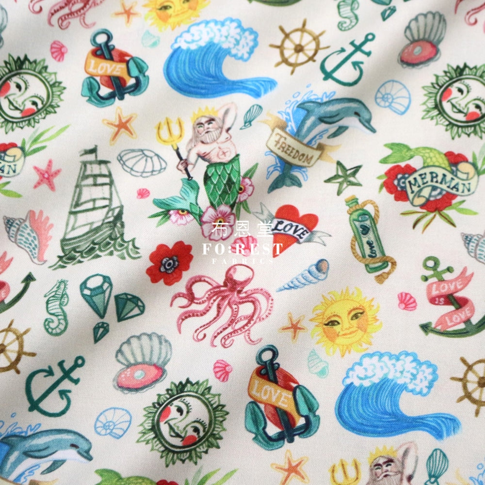 Cotton - Sea Tattoos Fabric