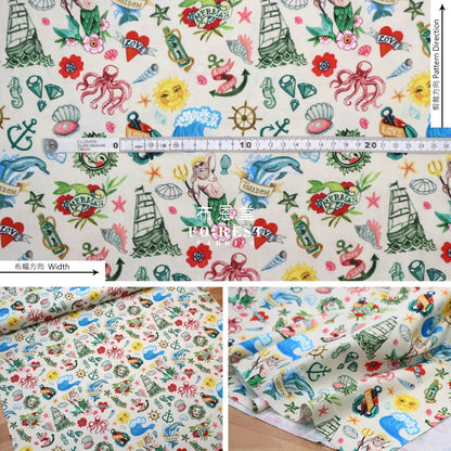 Cotton - Sea Tattoos Fabric