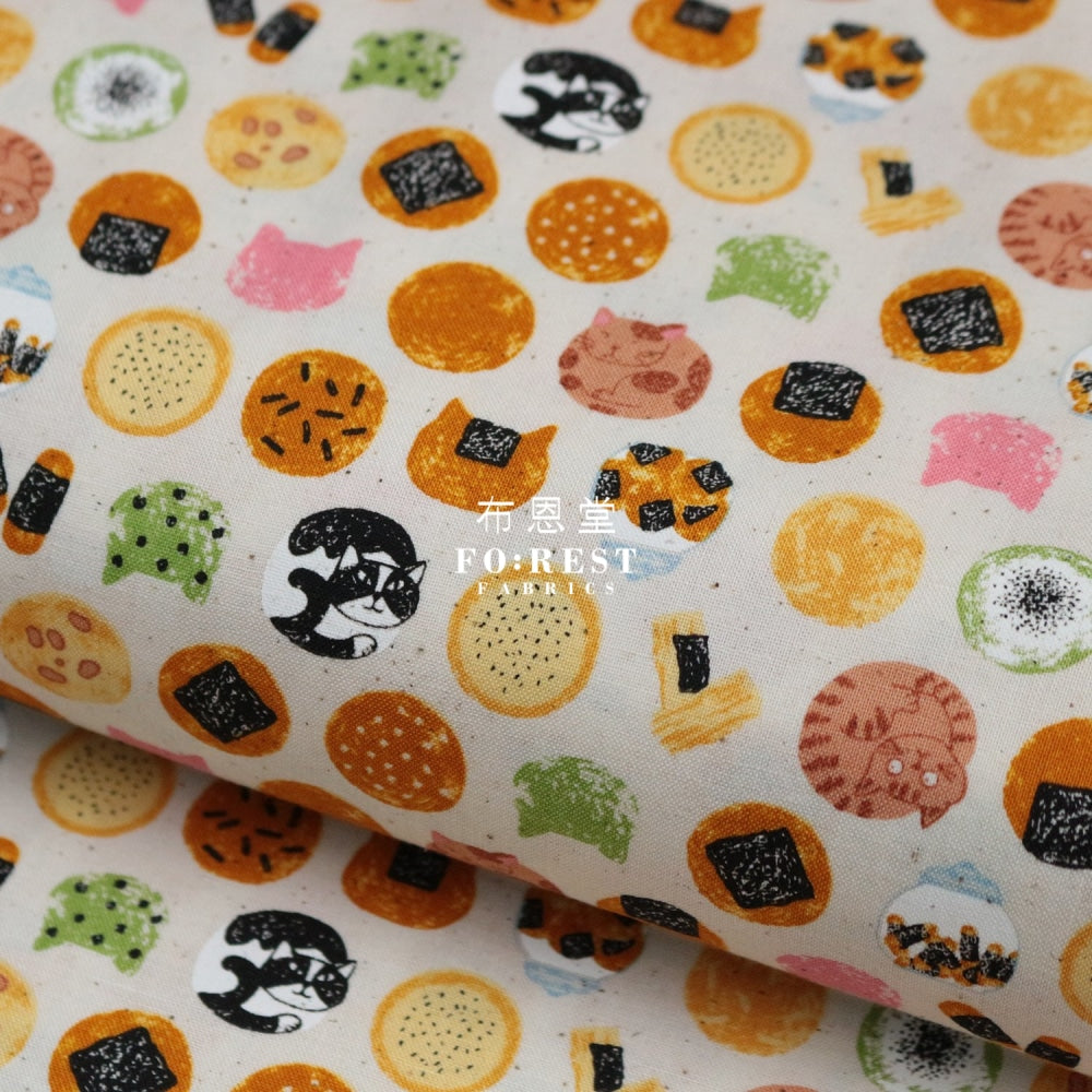 Cotton - Senbei Cats Natural Fabric